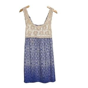 Flying Tomato Minidress Medium‎ Crochet Blue White Paisley Sleeveless
